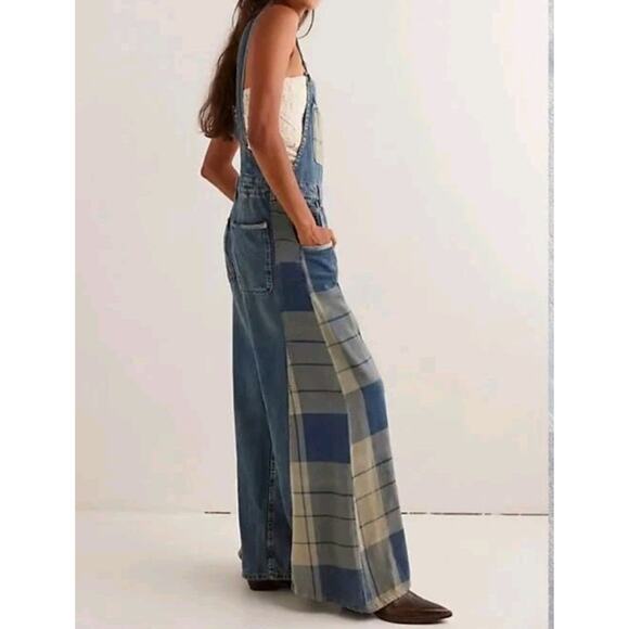 Free People Patchwork Denim Overalls Sz Xsmall - Picture 3 of 8
